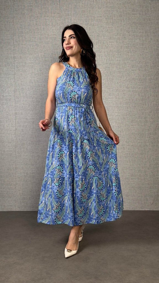 Kadın Omuzlardan Açık Boyundan Geçmeli Desenli Süprem Bluz