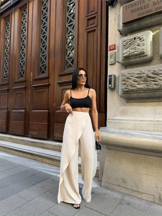 ŞALVAR KAPAK BAĞLAMALI PANTOLON - Bej