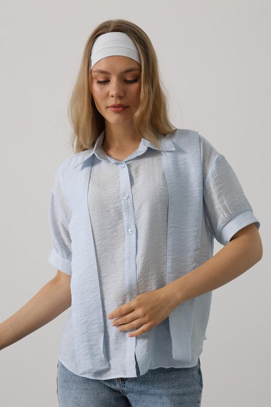 Atkı Detaylı Yarım Kol Gömlek - Beyaz