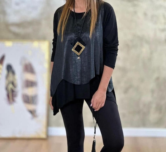 Kadın Siyah Deri Yelekli Kolye Dahil üçlü Takım