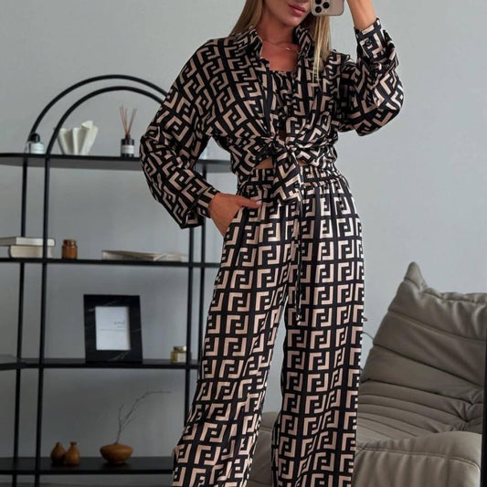 Kadın Bağcık Detaylı Dıjıtal Baskılı Dalgıç Kumaş 3;lü Takım