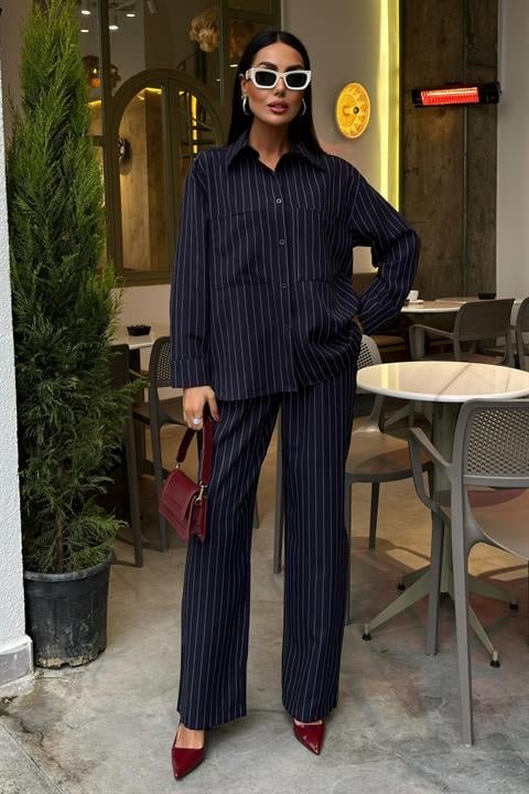 Palazzo Pantolonlu Çizgili Takım 10092