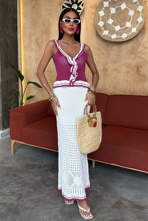 Fırfır Detaylı Uzun Etekli Triko Takım 10115