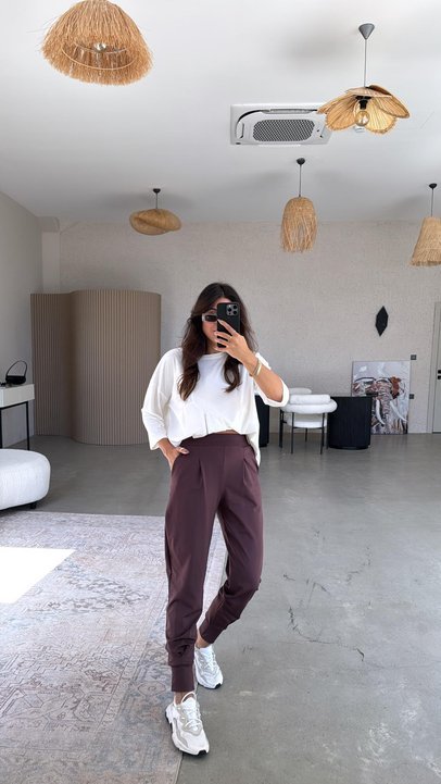 Kadın Scuba Modal Paça Manşet Pileli Pantolun