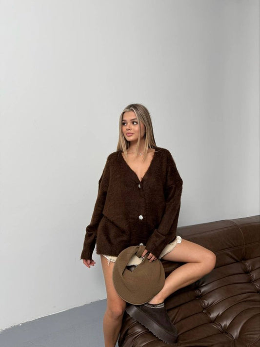 Kadın şardonlu Uzun Triko Hırka