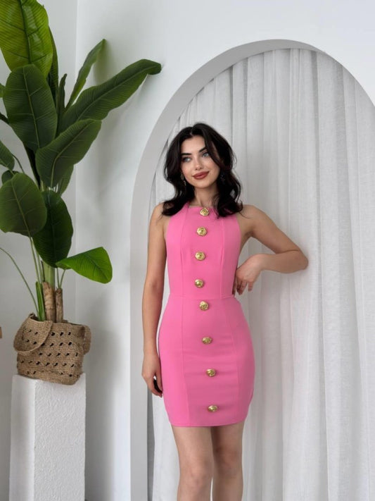 Katalina Gül Düğmeli Elbise