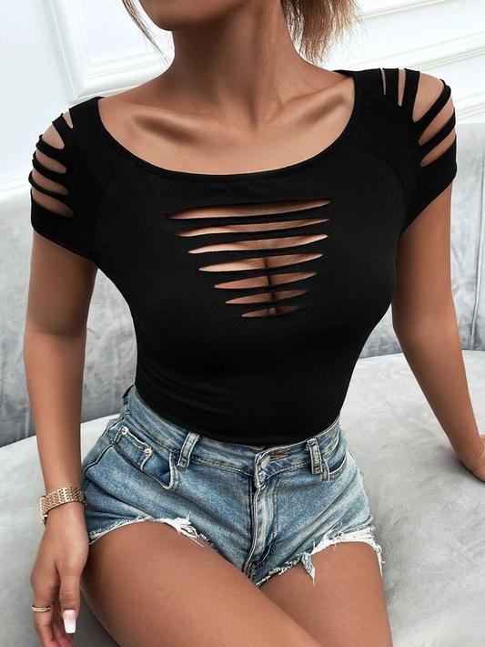 Kadın Kısa Kollu Omuz Ve Göğüs Kesik Detay Viskon Bluz