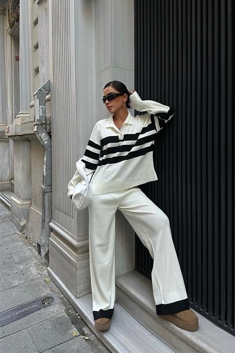 Cerly Çizlili Triko Pantolon Kazak Takım 9977