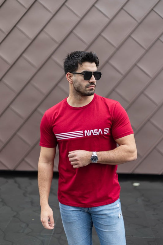 Erkek Kısa Kollu Nasa Baskı Basic Erkek T-shirt