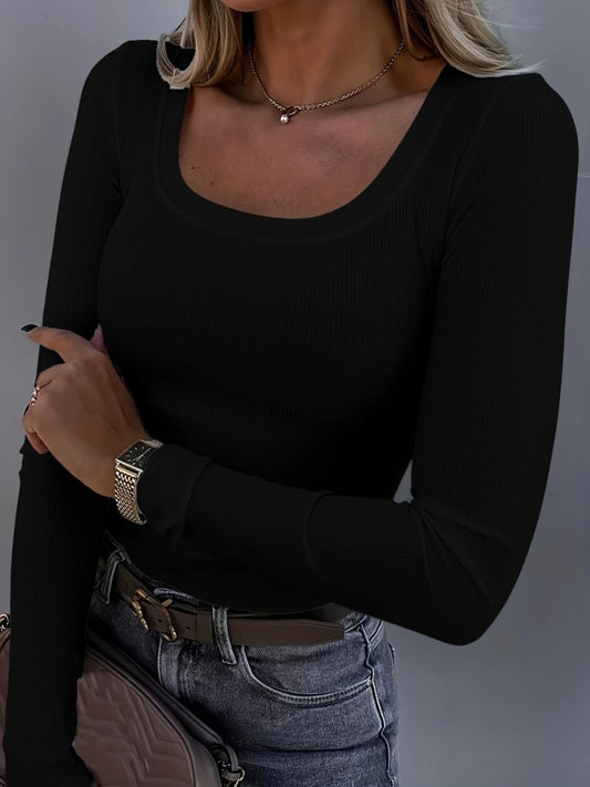 Kadın Uzun Kollu Derin Yuvarlak Yaka Kaşkorse Bluz