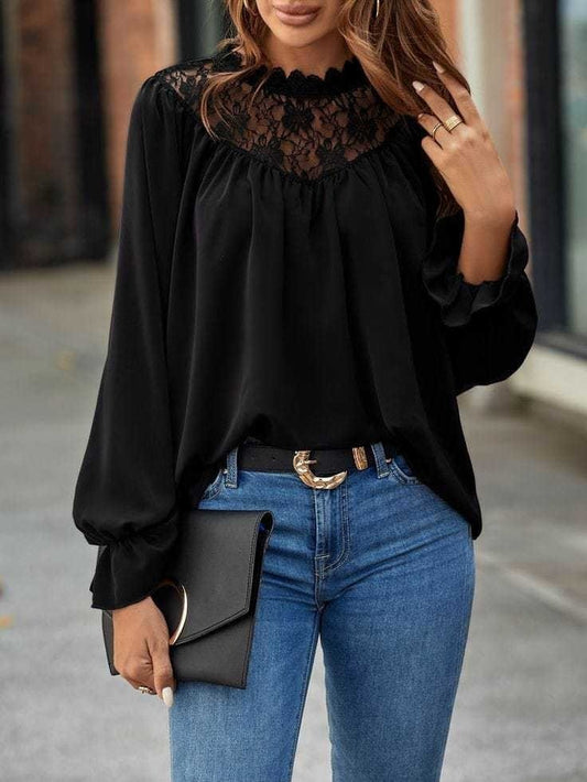 Kadın Uzun Kollu Dantelli Salaş Sandy Bluz
