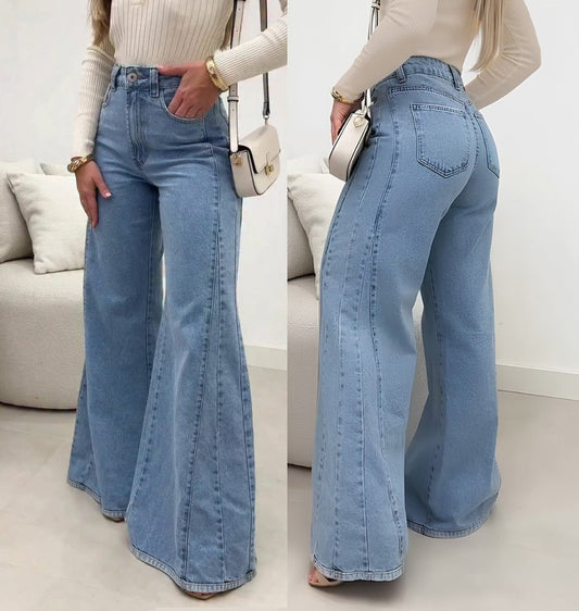 Kadın Yüksek Bel Paçaya Doğru Geniş Kesimli Kot Pantolon