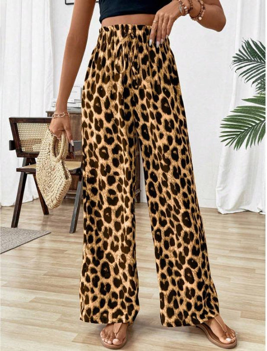 Kadın Süprem Kumaş Beli Lastikli Leopar Desen Pantolon