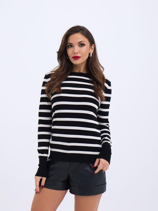 42271 TRİKO ÇİZGİLİ SALAŞ KAZAK-SİYAH-EKRU