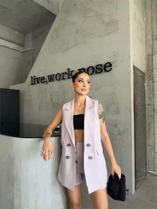 KETEN YELEK - ŞORT TAKIM - Vizon