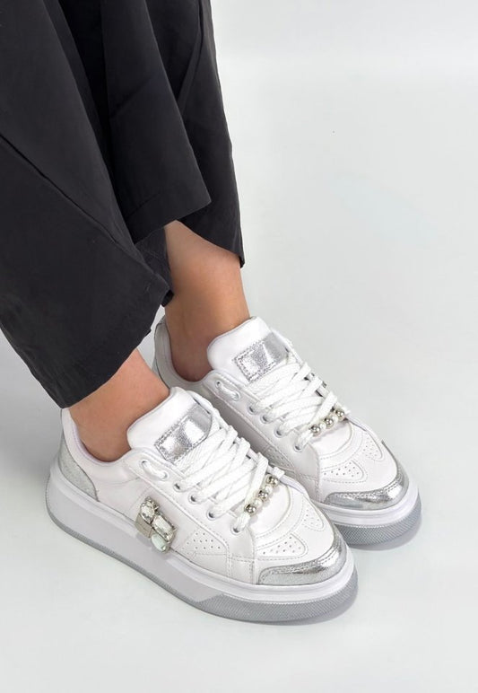 Ceans Beyaz Cilt Bağcıklı Spor Ayakkabı