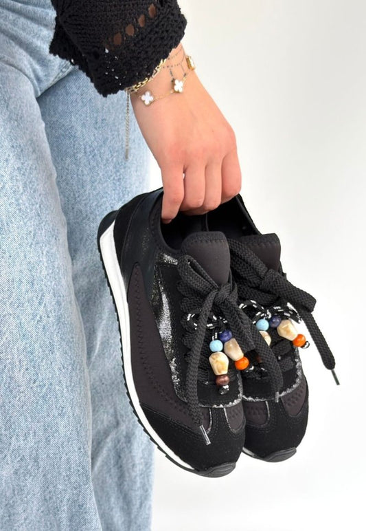 Riaf Siyah Cilt Bağcıklı Spor Ayakkabı