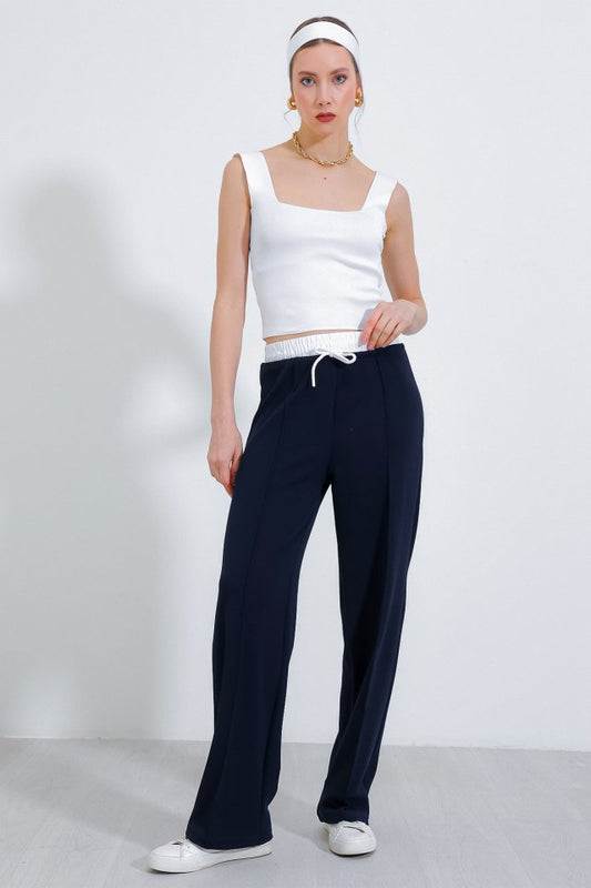 Lacivert Bol Paça Çımalı Pantolon 6662