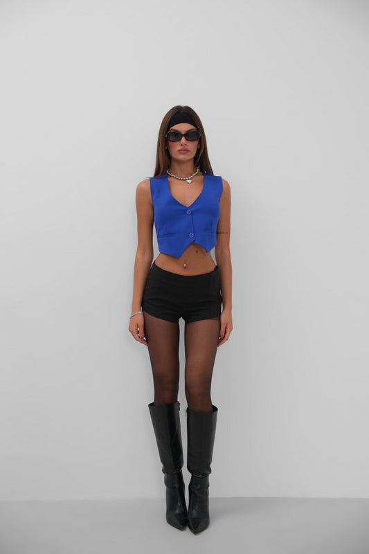 Düğmeli Crop Yelek