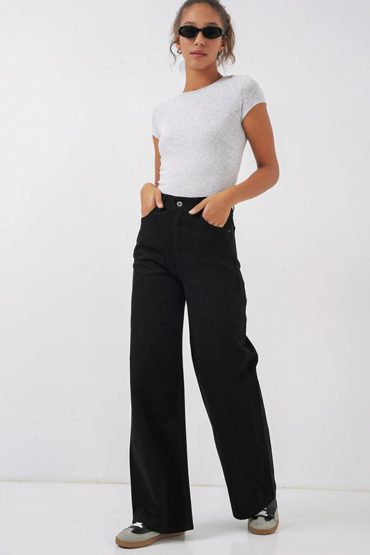 Bol Paça Yüksek Bel Palazzo Kot Pantolon 6656 - Mavi