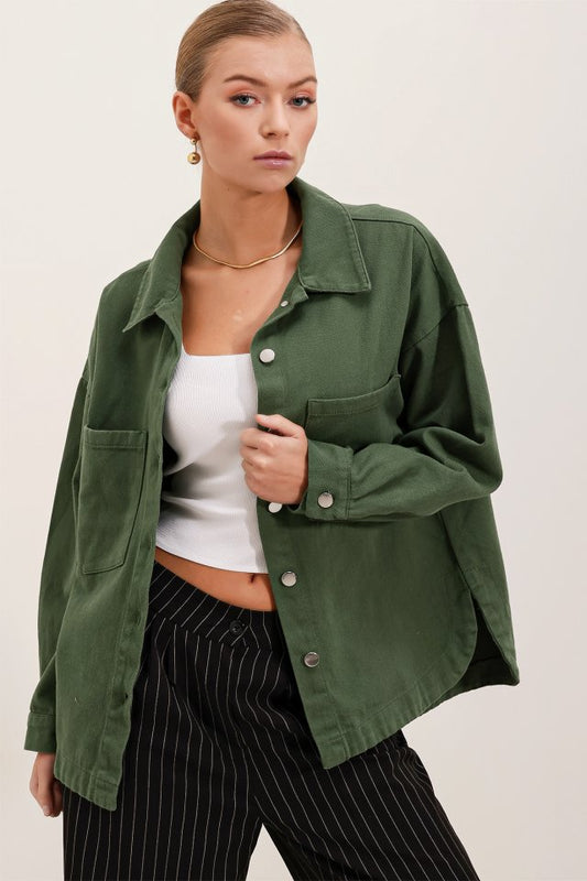 20192 Oversize Gabardin Gömlek Ceket - Haki