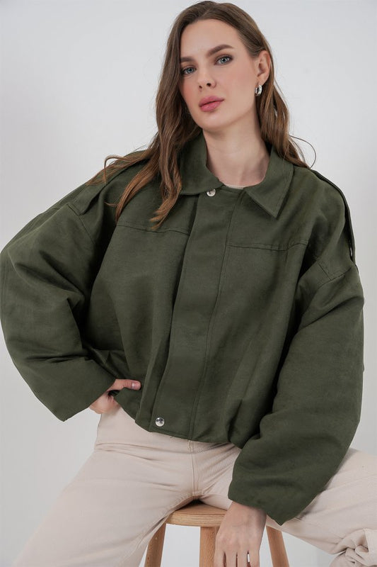 Oversize Süet Ceket 1055 - A.Haki