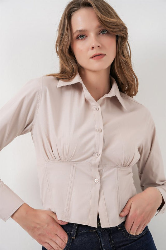 20231 Slim Fit Poplin Gömlek - Krem