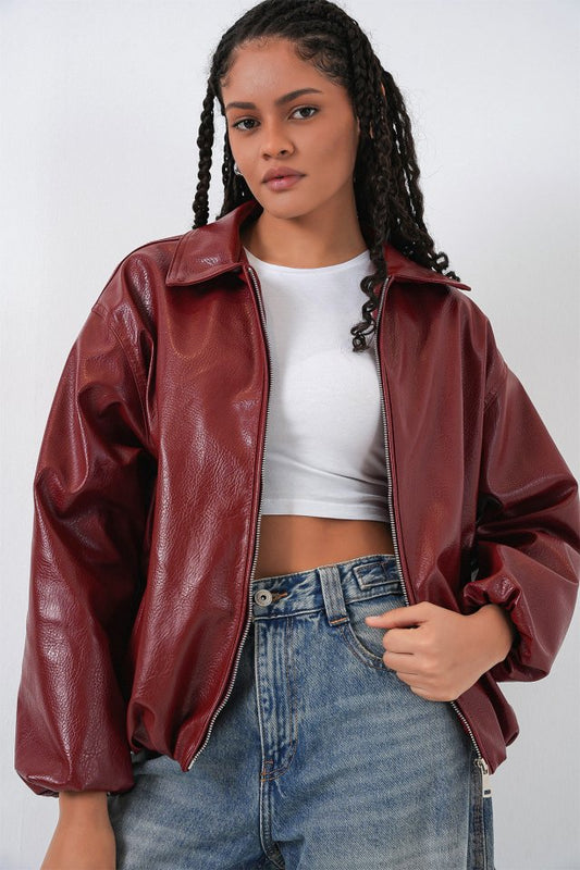 Oversize Suni Deri Ceket 1049 - Kiremit