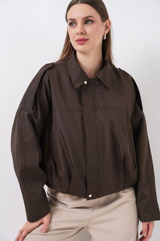 Oversize Kısa Ceket 0732 - Kahverengi