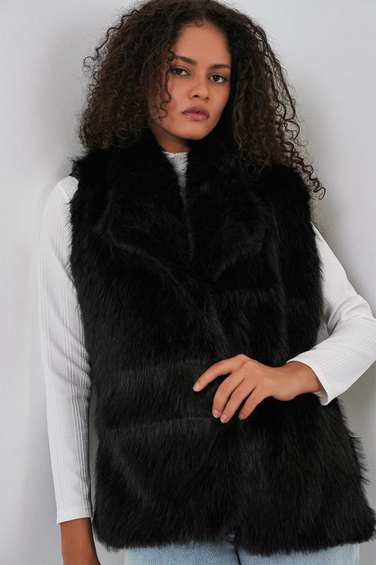 6804 Kürklü Yelek - Siyah