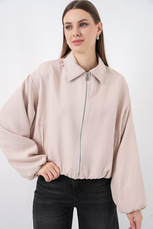 Oversize Fermuarlı Ceket 0735 - Krem