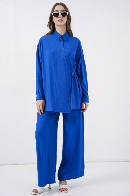 Bağcıklı Tunik Pantolon İkili Takım 6752 - Saks