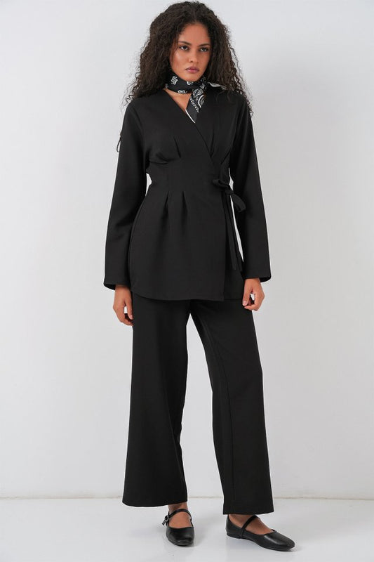 Kimono Pantolon Kumaş Takım 30054 - Kahverengi