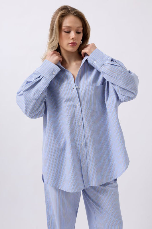 Çizgili Cep Detay Gömlek