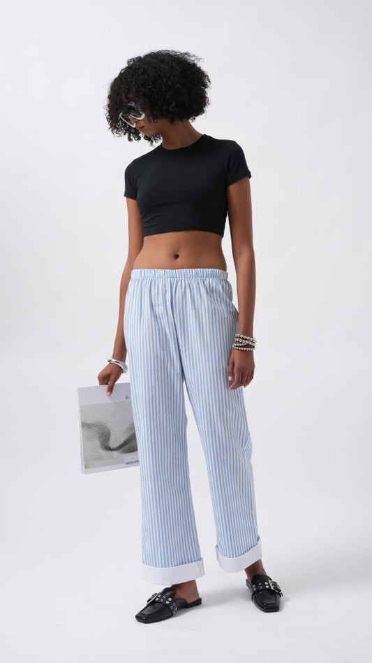 Paça Şerit Detay Çizgili Pantolon