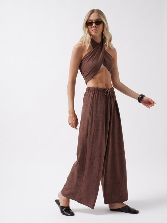 Düşük Bel Oversize Keten Pantolon