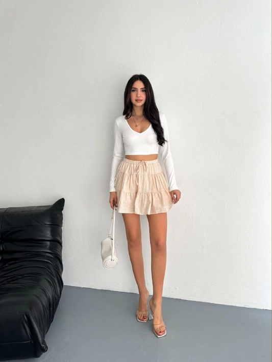Keten Şortlu Etek - Bej