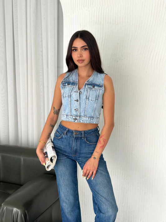 Kot Jeans Yelek - Buz Mavisi