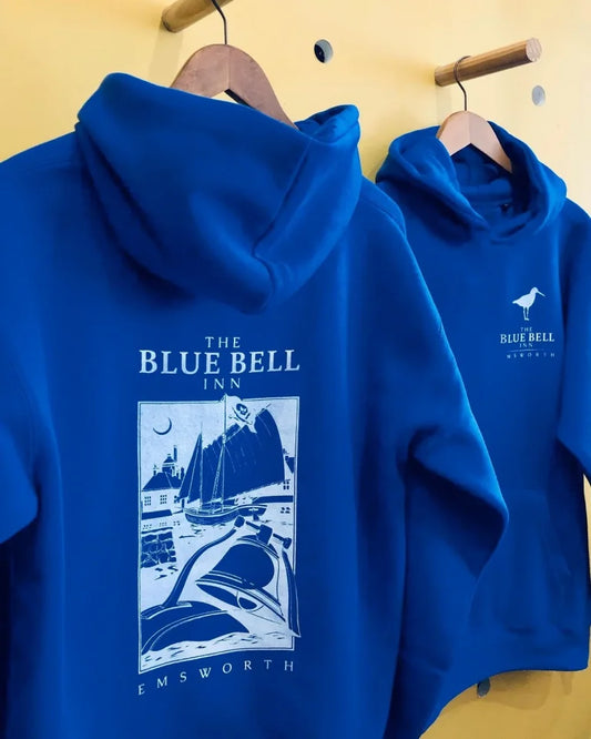 Erkek Kapüşonlu Double Oversize Hoodie – Üç İplik Pamuklu, Deniz Ve Yelken Baskılı, Kanguru Cepli Premium Sweatshirt - Saks Mavi