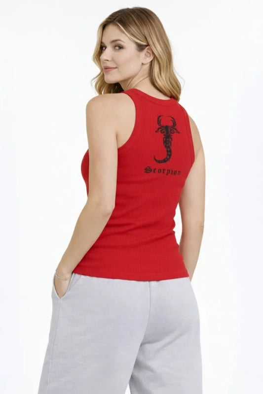 Fitilli Atlet Sıfır Yaka Slim Fit Arka Baskılı Spor Atlet - Kırmızı