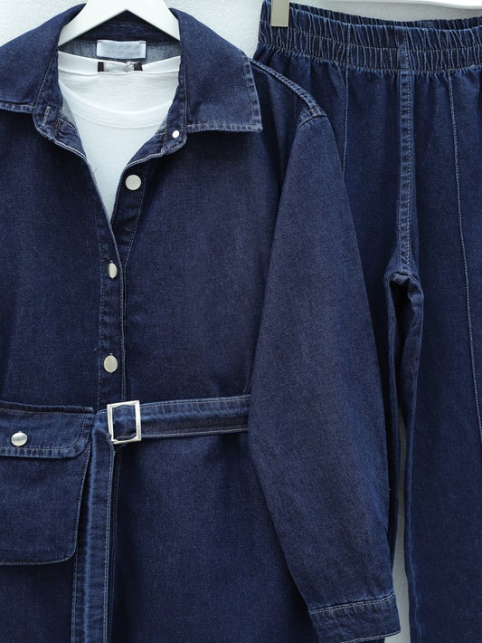 Çanta Cepli Çimalı Pantolonlu Kot Takım -Laci