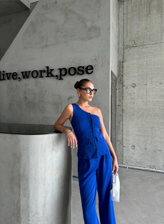 TEK KOL YELEK - PANTOLON TAKIM ATLAS - Mavi