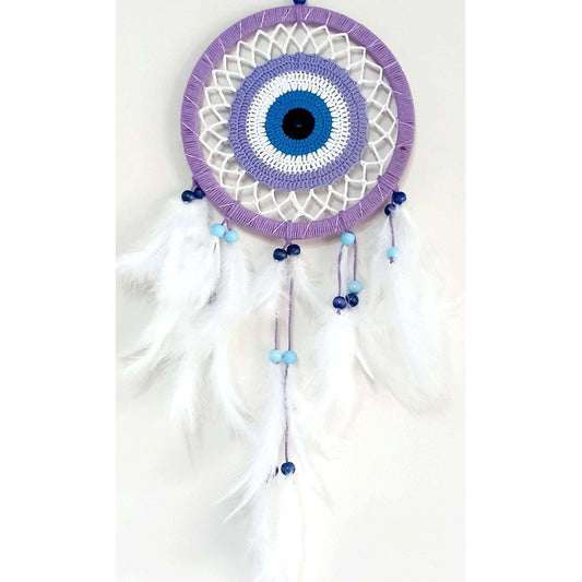 Nazar Boncuğu Motifli Lila Rengi Dream Catcher Düş Kapanı Duvar Süsü