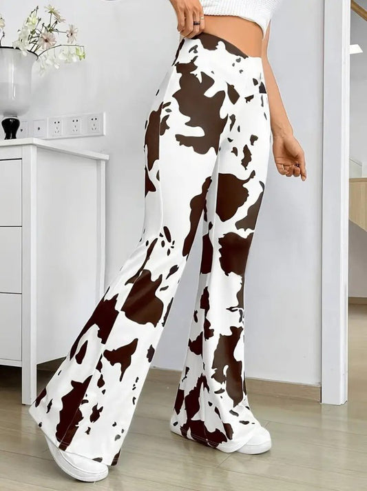 Kadın Yüksek Bel Geniş V Kesim Inek Desen Detaylı Dalgıç Tayt