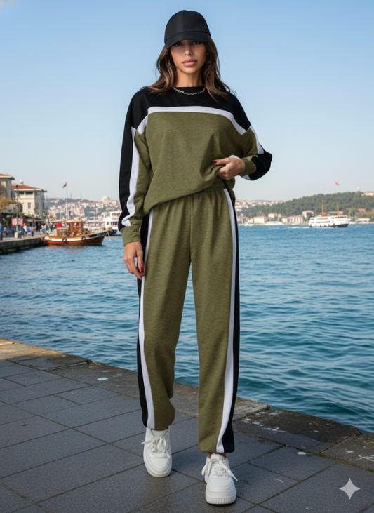 Kadın Uzun Kollu şerit Detay Eşofman Takım
