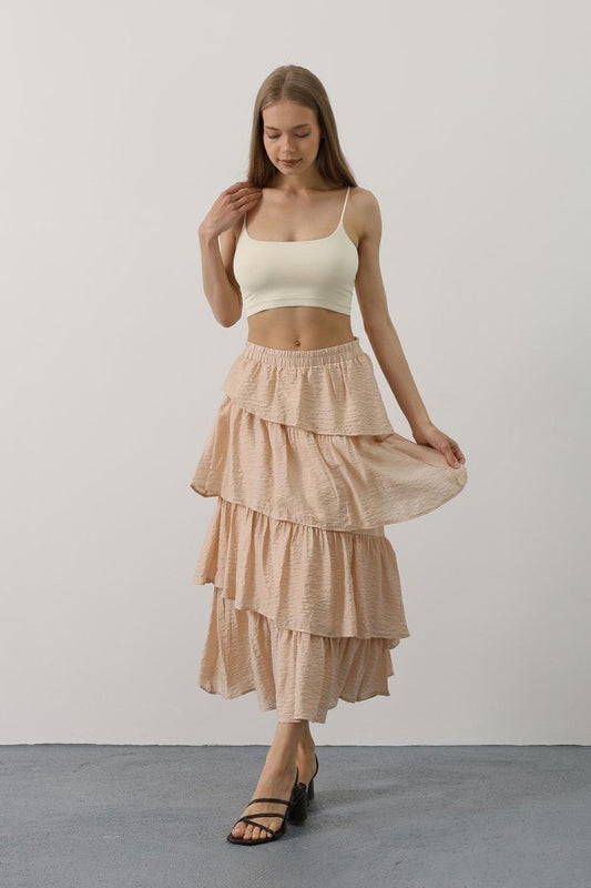 Katlı Kesim Uzun Etek - Taş