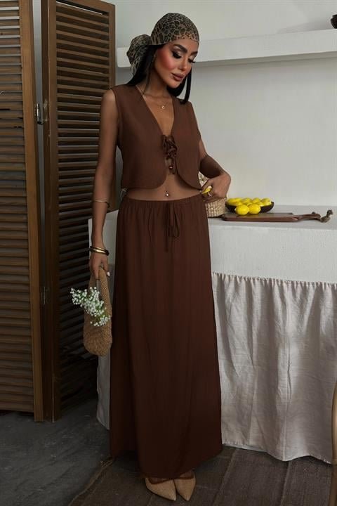 Yelek Önden Bağlamalı Uzun Etekli Takım 10192