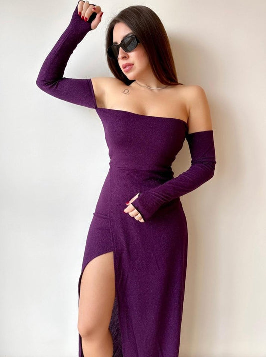 Kadın Bacak Dekolteli Staplez Kol Eldiven Detay Fırsat ürün Elbise