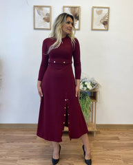 Kadın Uzun Kollu çıtçıtlı Viskon Krop Bluz Ve Yırtmaçlı Etek Istenildiğinde Elbise Olan Ikili Takım