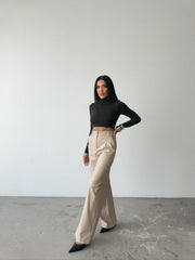 DERİ PALAZZO PANTOLON BORU PAÇA - Siyah